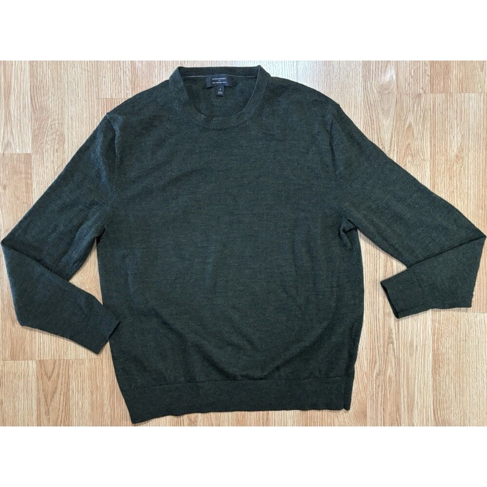 Banana Republic Mens Dark Green Merino Wool Crewneck Sweater Size Large Classic